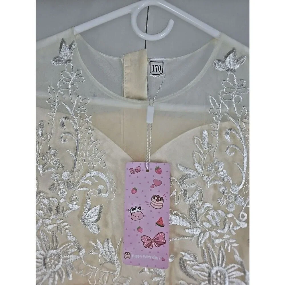 Ivory Floral Embroidered Formal Dress Girls 16/18 Junior S 3/4 Sleeve 45